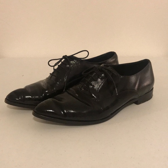 Black Prada point-toe lace ups. - Picture 1 of 8